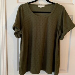 Rose + Olive Women’s Textured Polka Dot Top in Olive Green